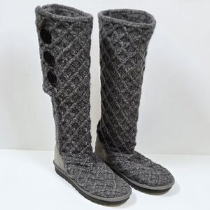 UGG Classic Lattice Cardy Tall Sweater Knit Wool Boots Charcoal Gray Sz.7